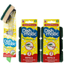Dishmatic Fillable Washing up Brush and Sponge - Easy Grip Dish Cleaner +1 Bonus Refill - with 6X Dishmatic General