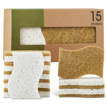 Biodegradable Natural Cleaning Sponge - Compostable Cellulose & Coconut Fibre Dish Scrubber Sponge - Pack of 15