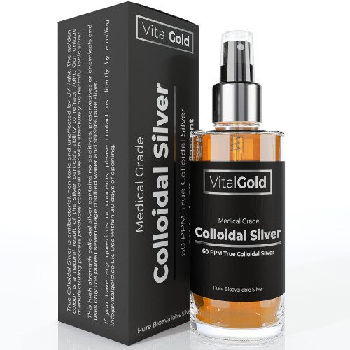 True Colloidal Silver 60 PPM - Free from Ionic Silver - 100ml Glass Bottle with Atomiser Spray Cap