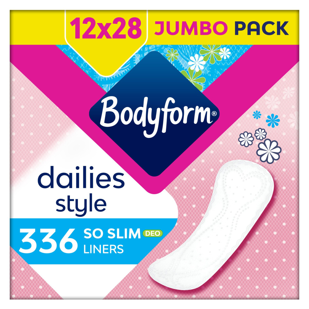 Bodyform Dailies So Slim Panty Liners, 336 (12 X 28 Packs) Lightly Scented, Breathable, Flexible, Individually Wrapped Liners
