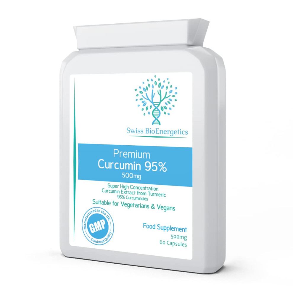 Swiss Bioenergetics Premium Curcumin 95% With Black Pepper Extract 500Mg - 60 Vegan Capsules - Turmeric Extract Minimum 95% Curcuminoids