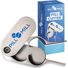 Pill Cutter Splitter by Pill Mill - Metal Blades That Will Never Dull - Grip Handle Helps to Cut Small or Large Pills