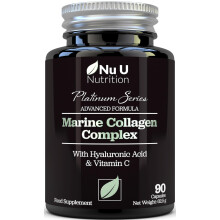 Marine Collagen with Hyaluronic Acid, Vitamin C - 90 Hydrolysed Capsules (not Tablets) - Premium High Strength Collagen