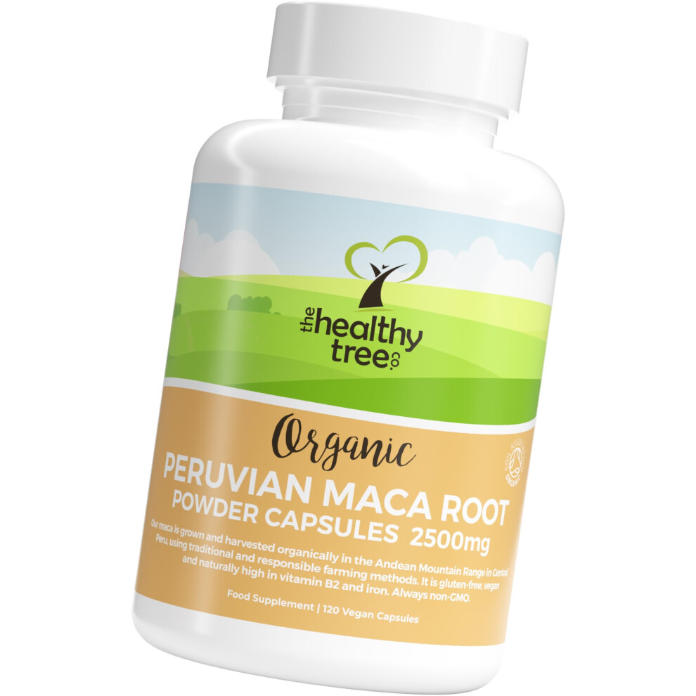 Organic Maca Capsules by TheHealthyTree Company - High Strength 2500mg Extract per Capsule for Men and Women - 120 Vegan