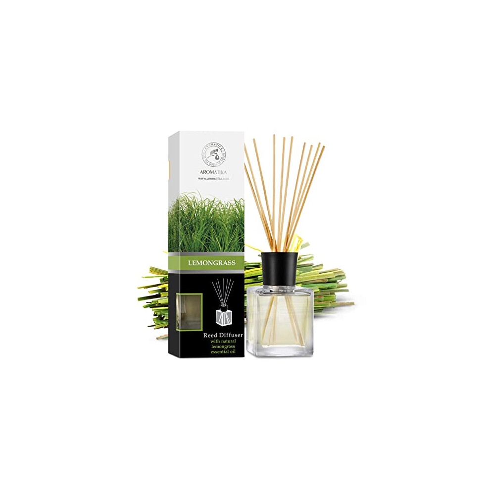 Lemongrass Reed Diffuser w/Natural Essential Lemongrass Oil 200ml - Intensive - Fresh And Long Lasting Fragrance -