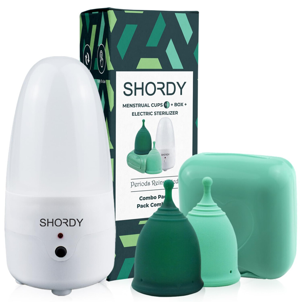 Shordy Menstrual Cup And Steam Sterilizer For Beginners Kit, Set Of 2 Period Cups (Small & Large), Electric Steam Sterilizer