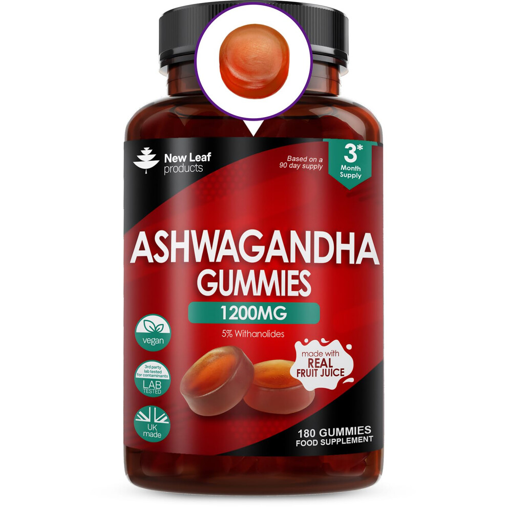 Ashwagandha Gummies 1200mg â 6 Months Supply High Strength 5% Withanolides - Real Fruit Juice, No Artificial Colours