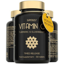 Vitamin C 1000mg Tablets High Strength - Slow Release Formula with Elderberry & Turmeric - 60 Tablets - Vegan VIT C