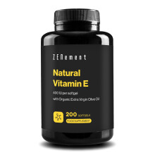 Natural Vitamin E - 400 IU, (D-Alpha-Tocopherol), 200 Softgels | with Organic Extra Virgin Olive Oil | Antioxidant and