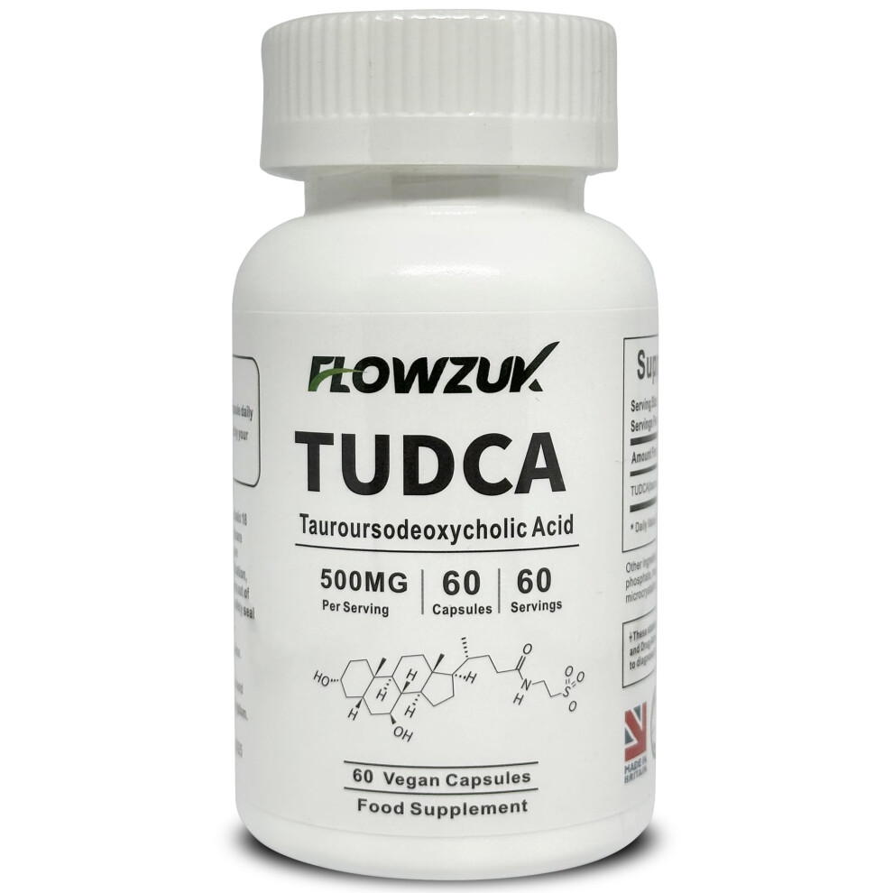 Flowzuk Tudca High Strength 60 Capsules - Tauroursodeoxycholic Acid, Liver Support Supplement, Enhances Proper Bile Production,