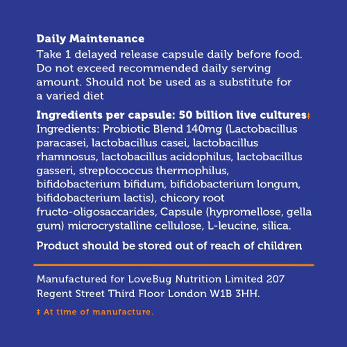 LoveBug Probiotics, Probiotique Quotidien Force Avancée, 50 Milliards d'UFC, 30 Comprimés 1