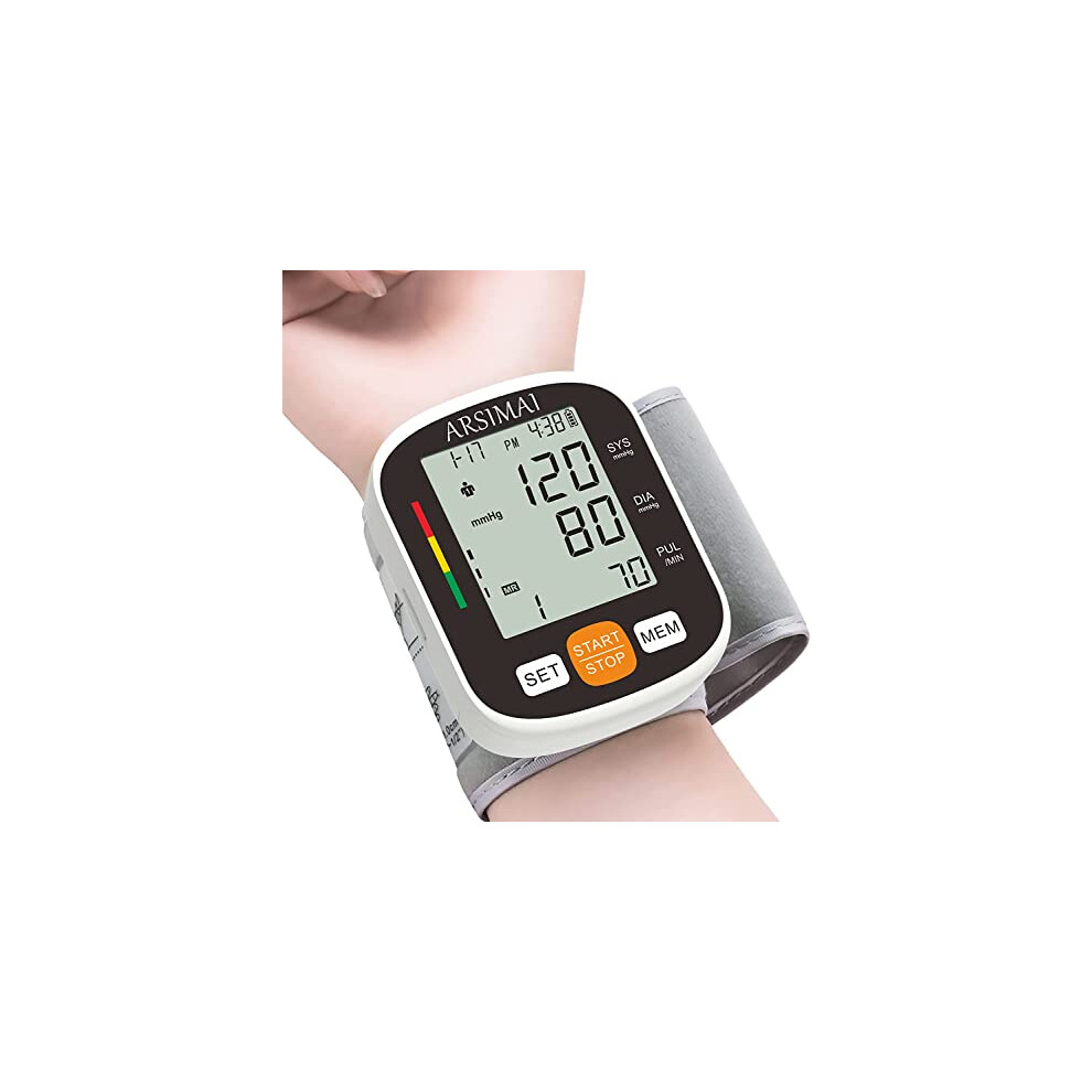 Arsimai Black Blood Pressure Monitor - Wrist Accurate Automatic High Blood Pressure Monitors Portable Lcd Screen With Storage Case And