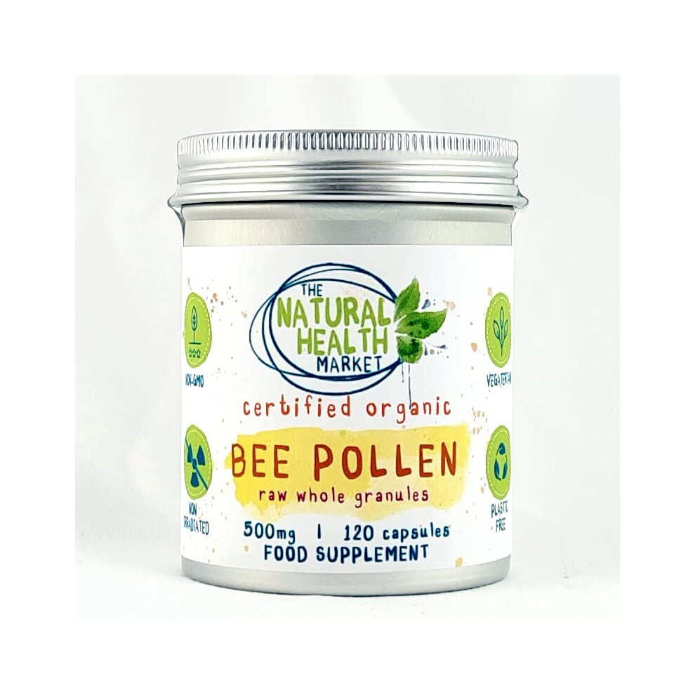 The Natural Health Market Organic Bee Pollen 500Mg Capsules By Soil Association Certified Organic Non-Gmo No