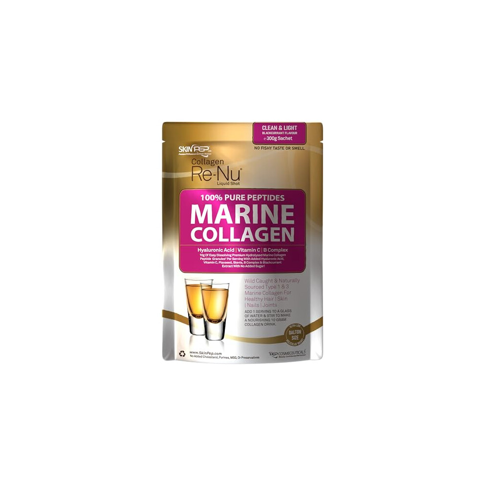 Skinpep Premium Hydrolysed Marine Collagen Peptide Powder + Vit C, B Complex Hyaluronic Acid, & Stevia. Delicious Taste/No Fishy