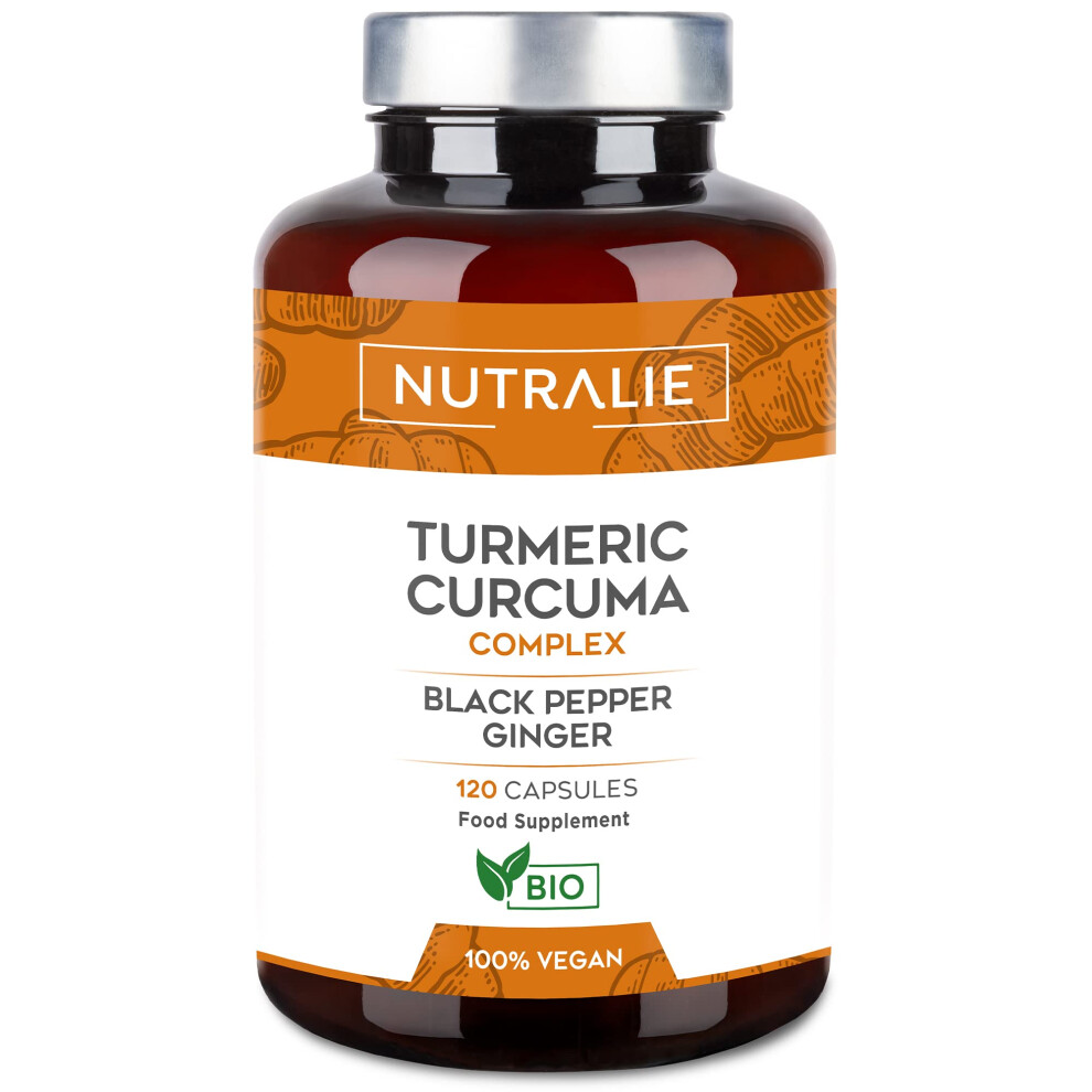 Nutralie Organic Turmeric Curcumin With Black Pepper & Ginger - 1420Mg High-Strength Vegan Capsules (120)