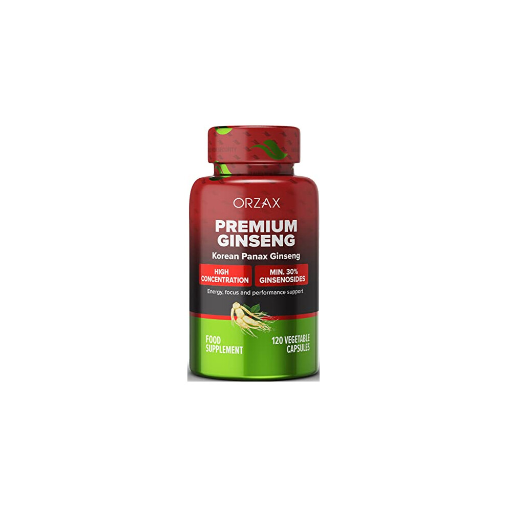 Orzax Red Korean Panax Ginseng Capsules With 30% Ginsenosides For Performance & Energy Supplements For Women And Men - Ginseng
