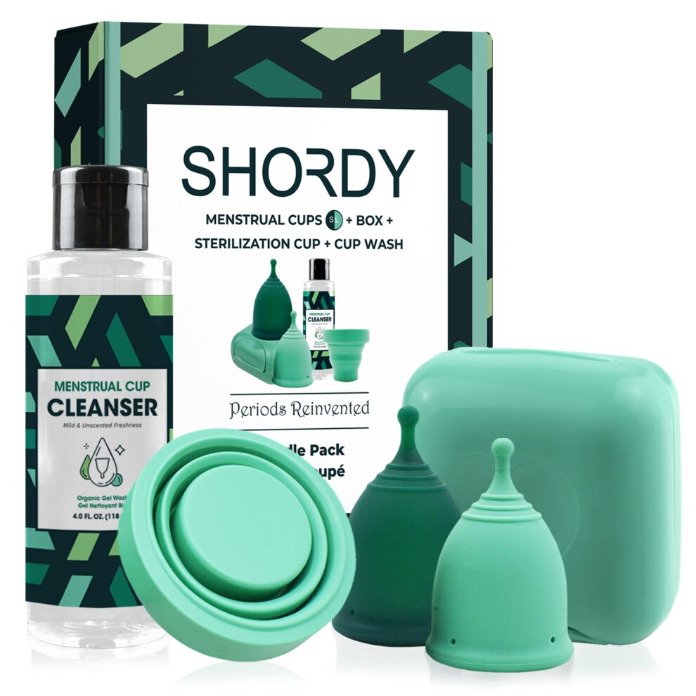 Shordy Menstrual Cup Beginners Kit, Menstrual Cup Ph Balanced Gel Cleaner Wash, Collapsible Sterilizer Cup And Silicone Period