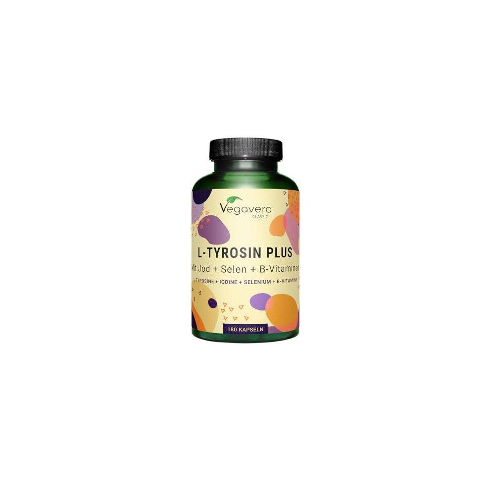 Vegavero L-Tyrosine 1200Mg | With Iodine, Selenium & B Vitamins | Brain & Focus Supplement | 180 Capsules | Vegan