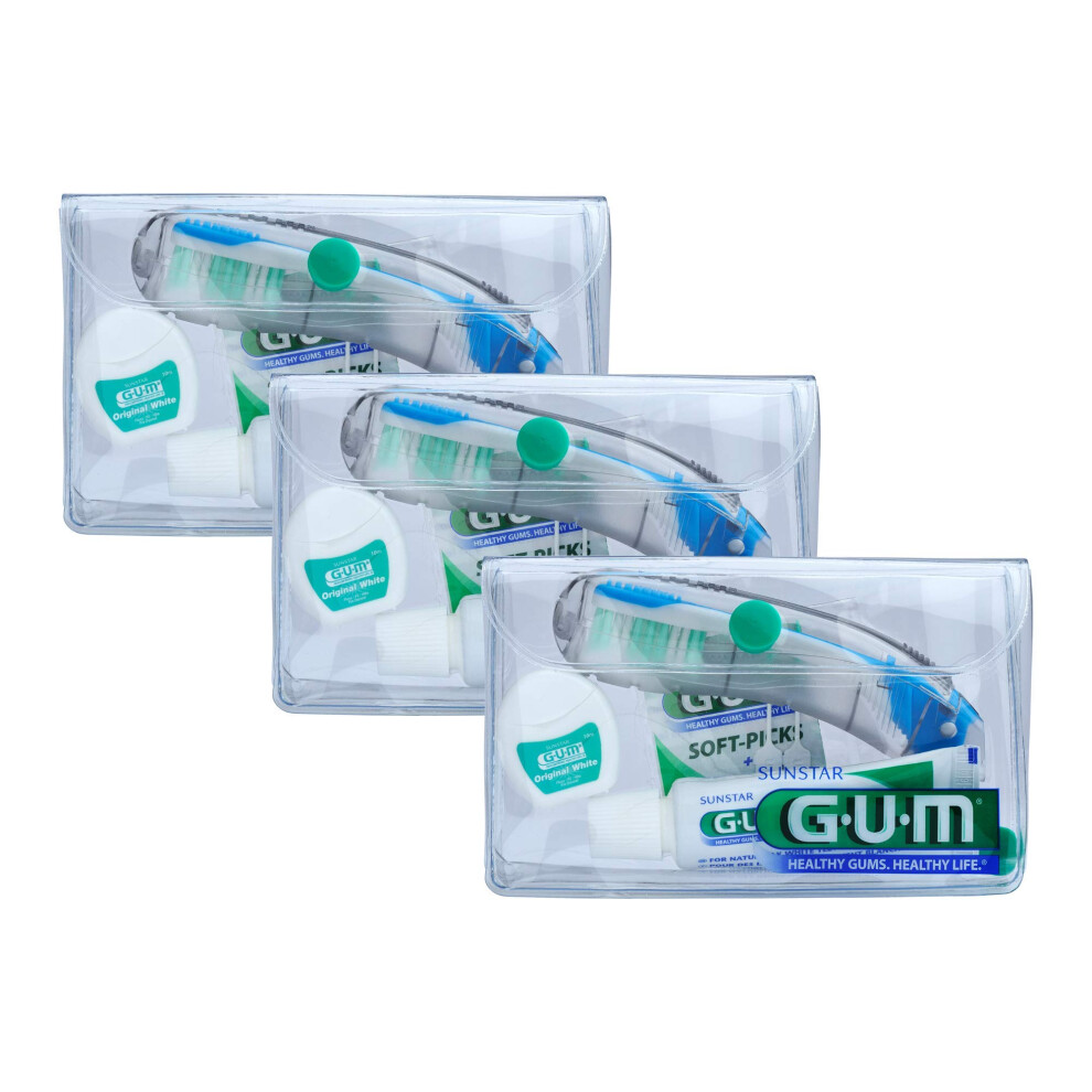 Gum White Travel Set With Folding Travel Toothbrush, Original Toothpaste, Dental Floss And Soft Picks Interdental