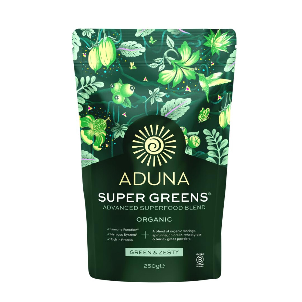 Aduna Advanced Superfood Super Greens Blend | 100% Organic Powder For Smoothies/Juices & Yoghurt | 250G Resealable And