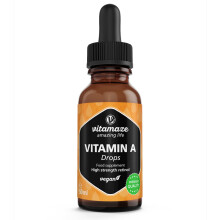Vitamin A Drops 5000 IU High Strength per Daily Dose, Retinol Liquid & Vegan, 50 ml (1700 Drops), Natural Food