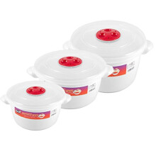 Pack of 3 Microwave Heating Food Cooking Pot Container with Ventilated Lid 1.5L, 2L & 3L