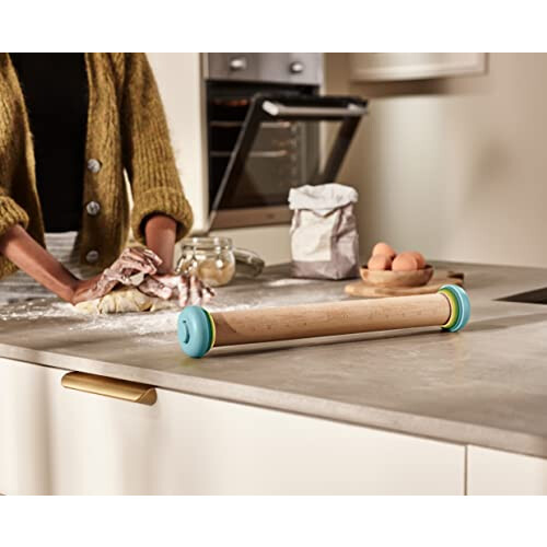 Joseph Joseph Duo Rolling Pin with adjustable pastry thickness, Baking and dough rollers, Beech Wood, Multicolour 2