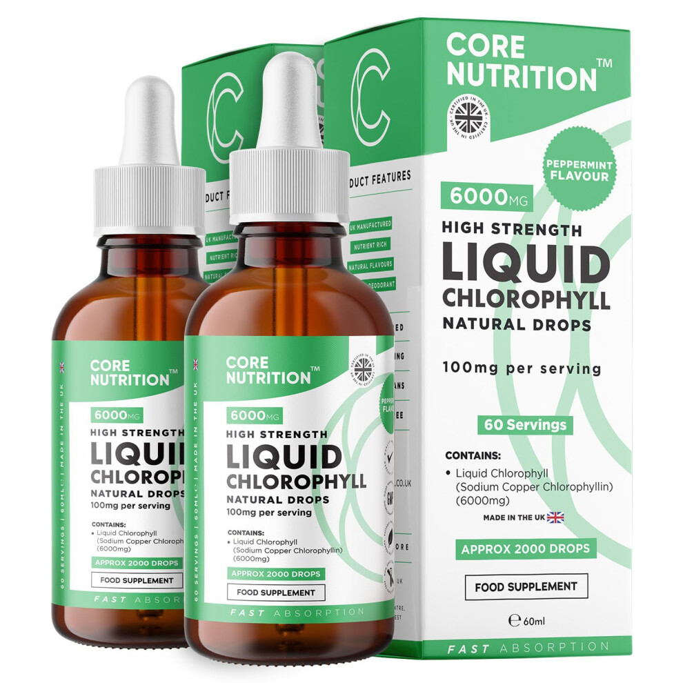 Liquid Chlorophyll Drops for Water - High Strength of 12,000mg per 2X 60ml Bottle at 4X Concentration - 4 Month Supply 