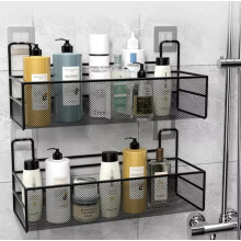Cupboard Door Storage Baskets, Bathroom Caddy & Organiser. Black Mesh No Drill Shelf, Self-Adhesive Multi-Purpose Wall