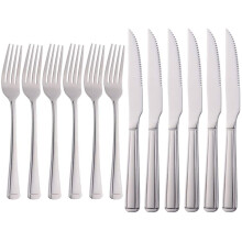 Meisha Harley Pattern Steak Knife and Fork Set, Silver Table Knife Set, 6 Steak Knives & 6 Dinner Forks, Stainless Steel
