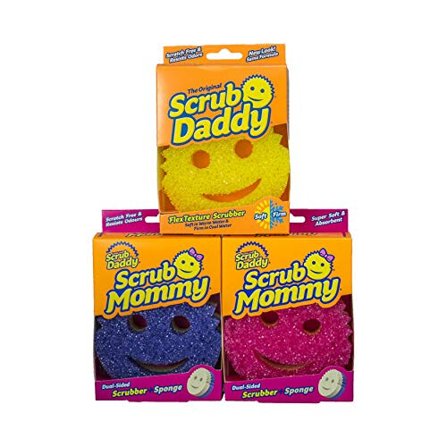 + Scrub Mommy 3 Pack - Dual Sided Texture Changing Sponge/Scrubber Kitchen Sponge - Super Absorbent Sponge Side