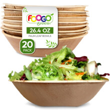 20 Disposable Palm Leaf Serving Bowls, 8"(20cm), 26.5oz (750ml), Party Salad Bowls, Deep Round, Biodegradable