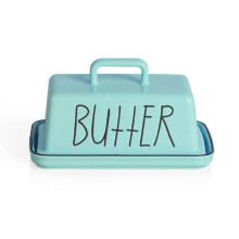 Ceramic Butter Dish with Handle Lid, 18 cm Porcelain Large Butter Keeper with Cover, Perfect for East/West Butter