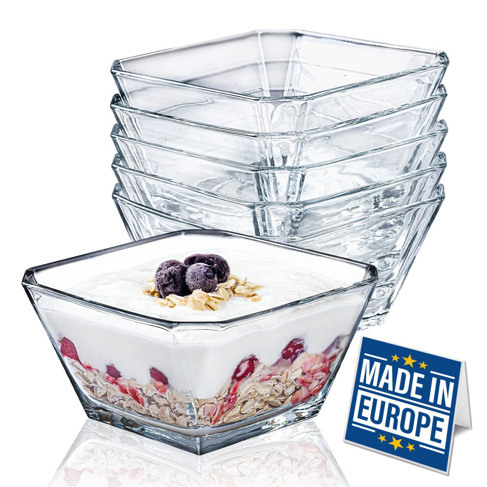 Premium Design Stackable Glass Dessert Bowls Set of 6, 300ml, 100% Lead Free Sundae Ice Cream Bowls, Glass Bowls, Fruit