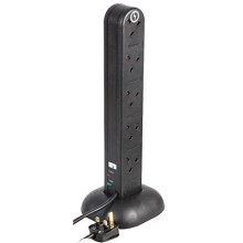 PELB1698 10 Gang Surge Protected Tower Extension Tower 2m, Black
