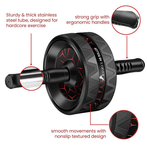 Ab Roller, Ab Wheel Roller with Extra Thick Non-Slip Knee Mat, Abdominal Exercise Equipment Workout Trainer Machine for 1