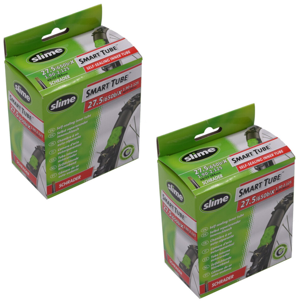 2 x Bike Inner Tubes 27.5 x 1.90-2.125 650B Mountain Bikes Schrader Valves Filled To Instantly Seal And Repair Punctures