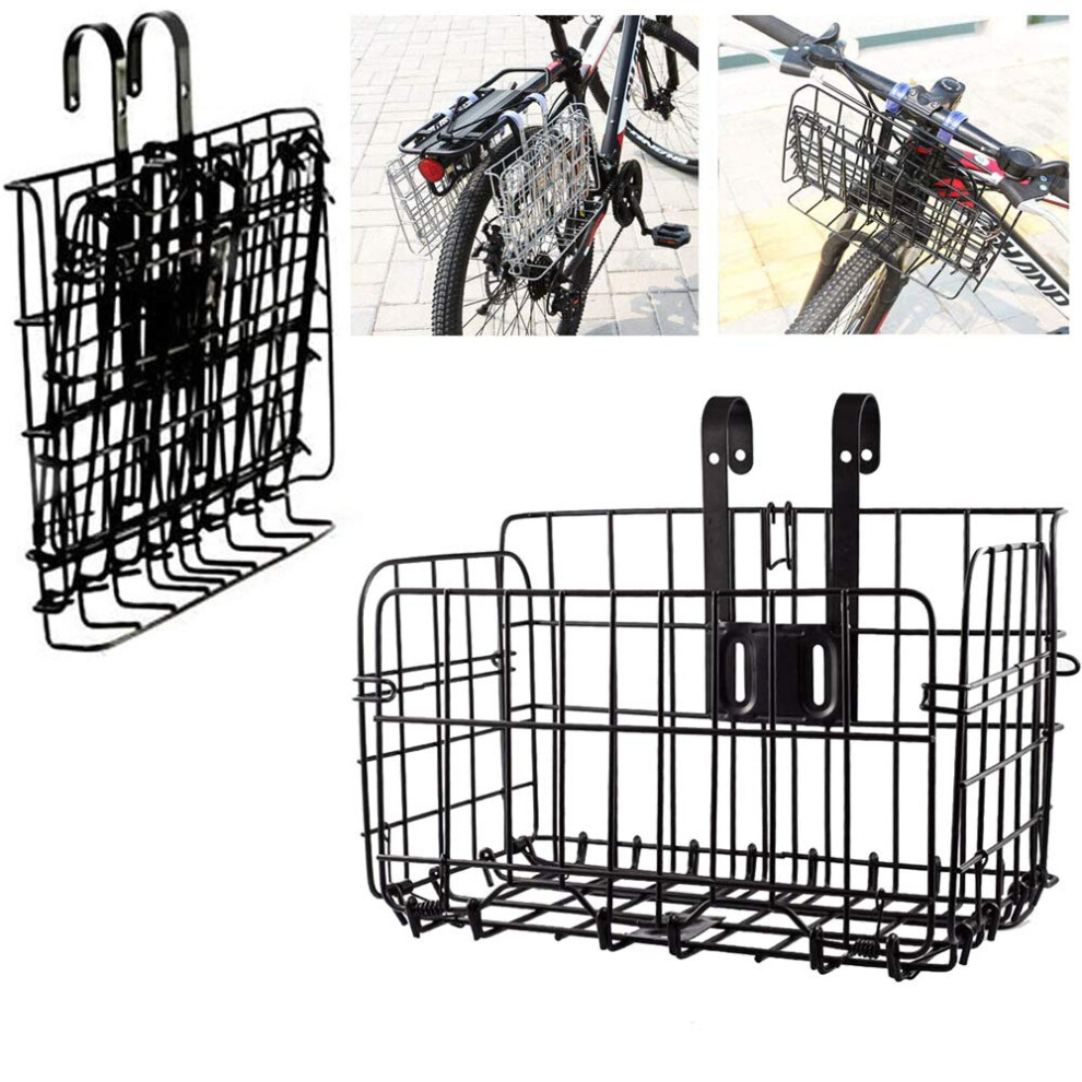 Bicycle Front Basket - Foldable & Detachable Metal Mesh Quick Release Bike Basket for Multi-Purpose (Black)