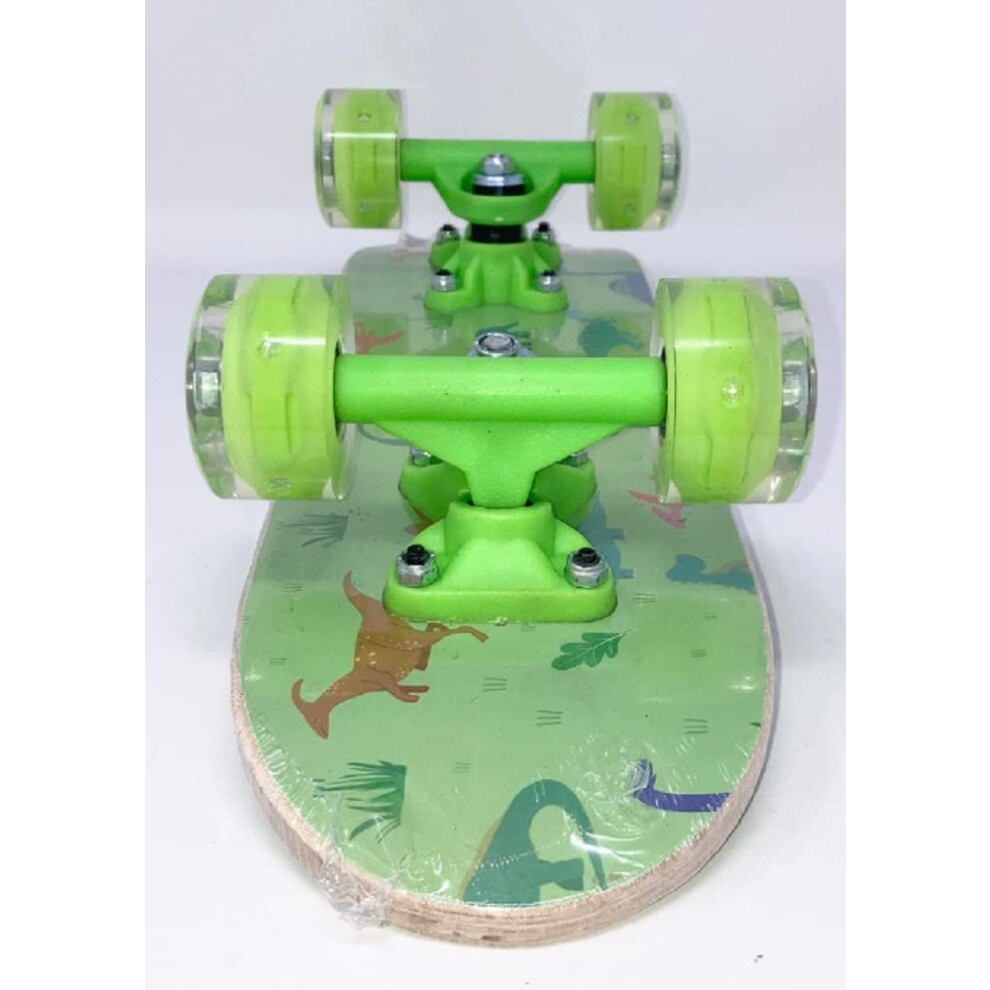 Ozbozz Dinosaur Skateboard With Flashing Wheels - 17 Inch Deck - Adorable Dino Decoration - Wheels Light Up When Moving - Board Game