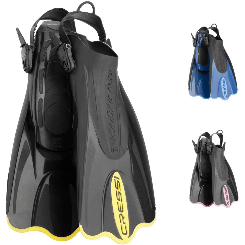 Palau Saf - Adjustable Short Flipper Fins for Snorkelling and Swimming, Adult Unisex,Black / Yellow,L-XL