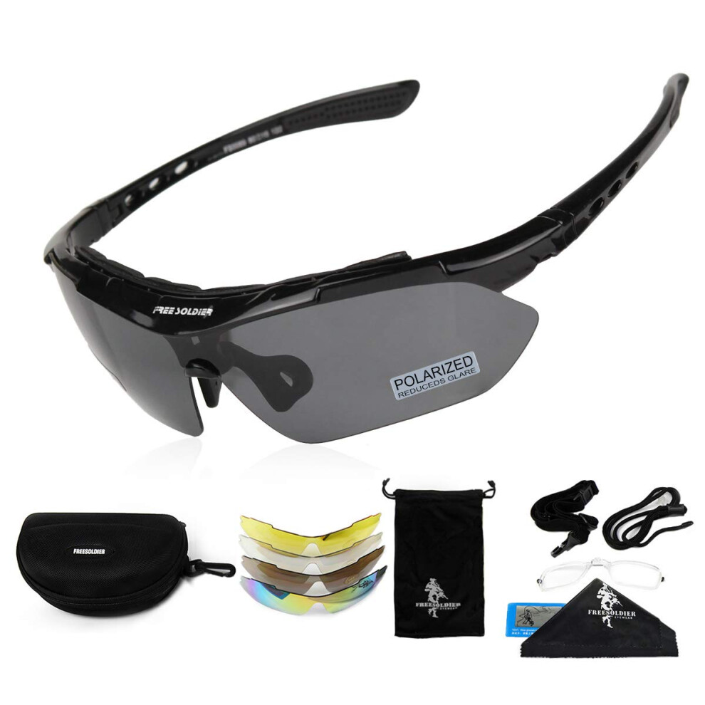 Sports Sunglasses 5 in 1 Polarized Cycling Glasses for Men Women Tactical Military Glasses for Cycling Running Driving