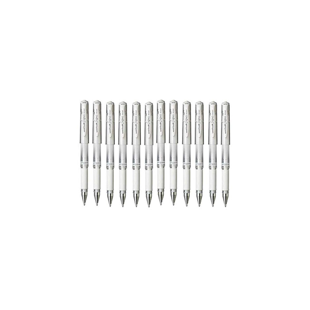 Uni Ball White Signo Pen Broad Metallic Gel Ink Rollerball Metal 1mm Tip Nib 0.65mm Line Width With Rubber Grip UM-153