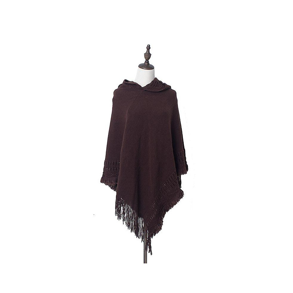 (Hooded Coffee) Women Scarf Shawl 2022 Autumn And Winter Knitted Warm Brown