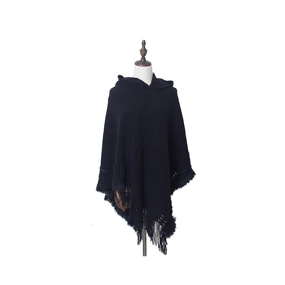 (Hooded ) Women Scarf Shawl 2022 Autumn And Winter Knitted Warm Black