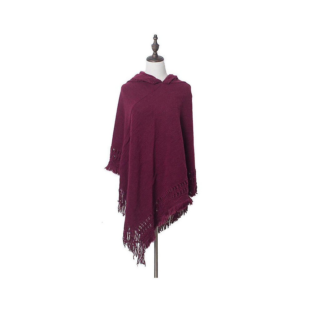(Wine With Hat) Women Scarf Shawl 2022 Autumn And Winter Knitted Warm Red