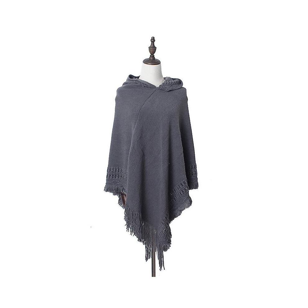 (Hooded Gray) Women Scarf Shawl 2022 Autumn And Winter Knitted Warm Dark/Gray