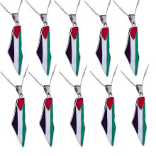 (1-10pcs Palestine Flag Map Necklace Pendant 50cm Chain Palestinian 2023) 1-10pcs Palestine Flag Map Necklace Pendant 50cm Chain Palestinian 2023