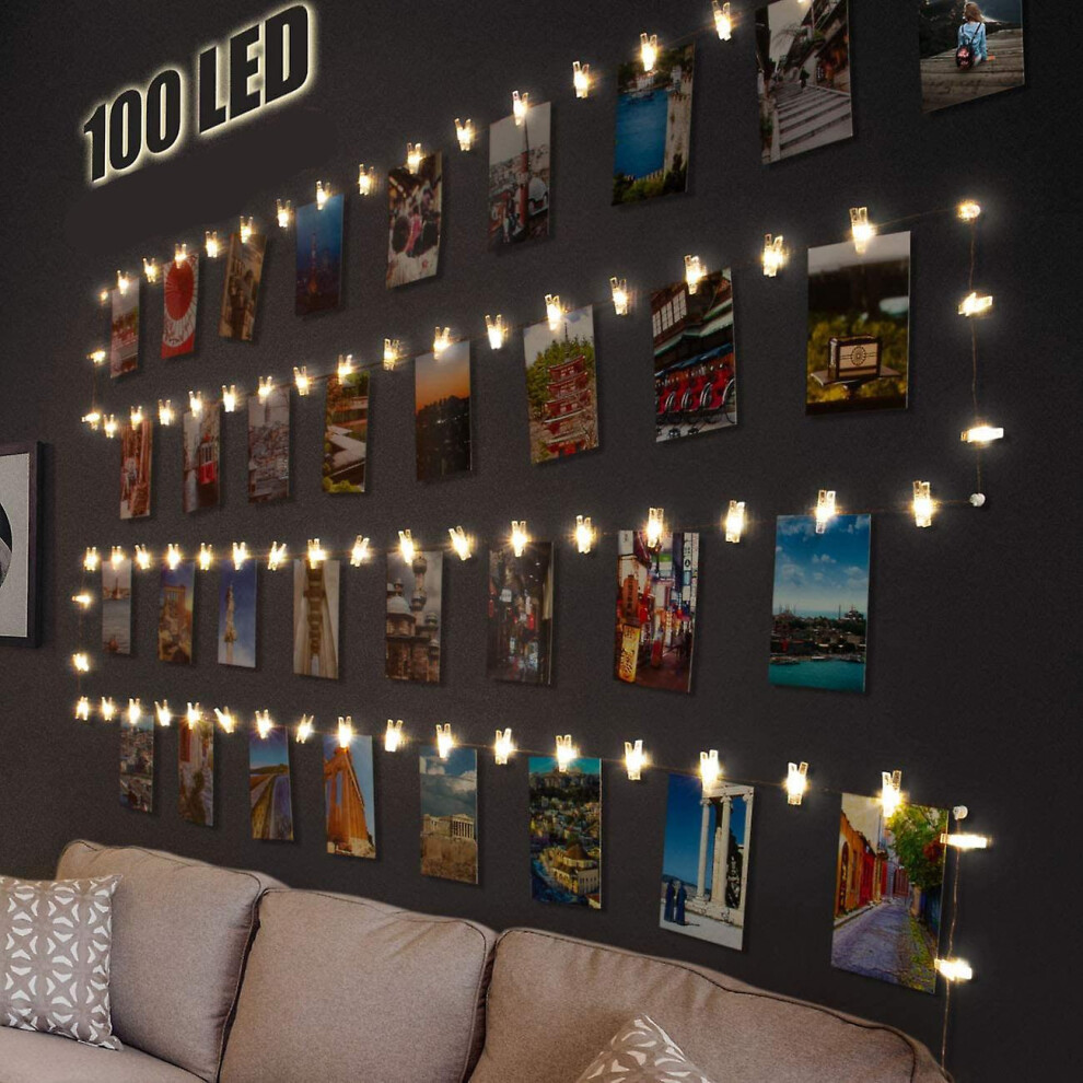 Led Photo Clips Fairy Lights For Room Decoration, 10m 100led Fairy Lights With 50 Clips For Photos Fairy Lights Wall Battery Operated Fairy Lights Pic