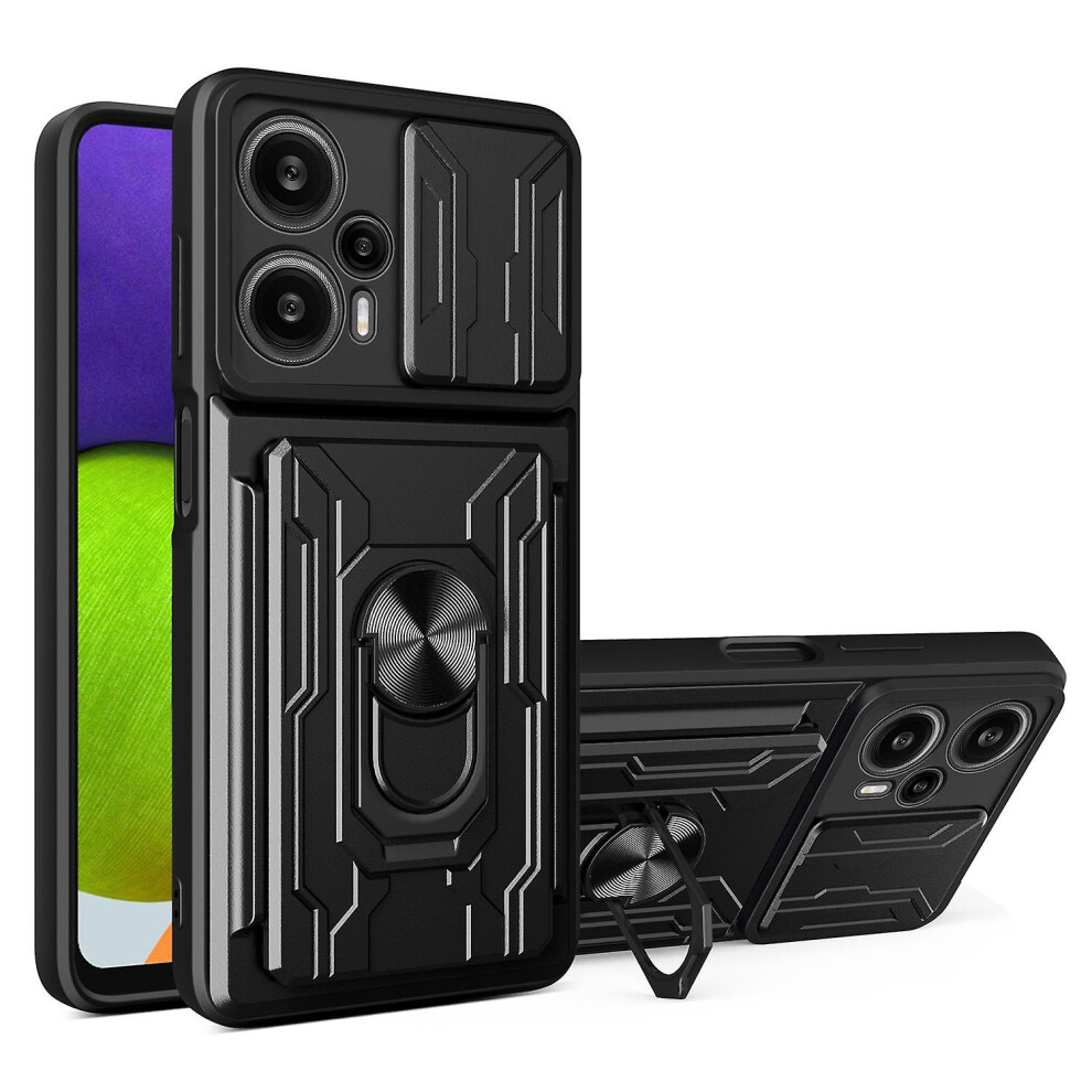 (Black) Phone Case For Xiaomi Redmi Note 12 Turbo/Poco F5 5G,Card Holder Shell With Slide Camera Cover Black 6909589475503