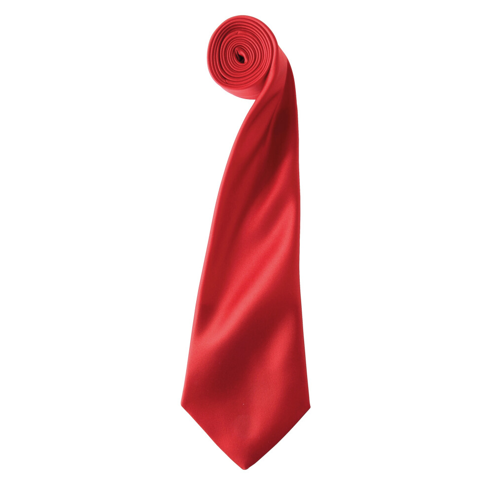 (One Size, Red) Premier Mens Plain Satin Tie (Narrow Blade)